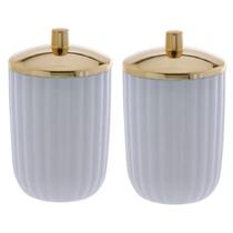 Kit 2 Porta Algodão Cotonete Canelatta Branco 14x8Cm 1536 Paramount Kit 2 Porta Algodão Cotonete Canelatta Branco 14x8Cm 1536 Paramount