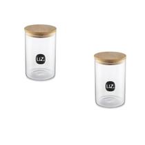 Kit 2 Porta Alimentos em Vidro 950Ml Com Tampa em Bambu 16CM