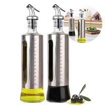 Kit 2 Porta Azeite Galheteiro Vinagre C/ Dosador Vidro Inox 500ml