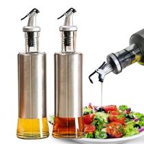 Kit 2 Porta Azeite Vinagre 300ml Com Dosador Galheteiro Vidro e Inox