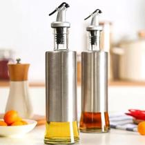 Kit 2 Porta Azeite Vinagre Pimenta 300ml em Vidro e Aço Inox com Dosador