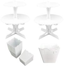 Kit 2 Porta Bala Duplo + 10 Cachepot Plastico Mesa De Doces