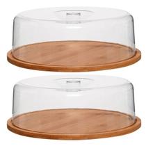 Kit 2 Porta Bolo Bambu Com Tampa 28cm Ecokitchen Class Home