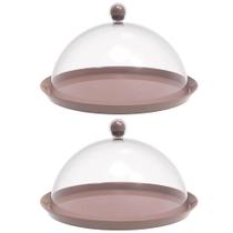 Kit 2 Porta Bolo Torta 30cm Bubble com Cúpula Amêndoa Crippa Boleira Doces Petiscos