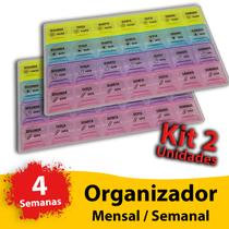 Kit 2 Porta Comprimido Organizador Medicamento Semanal Mensal Colorida - Alemão Shops
