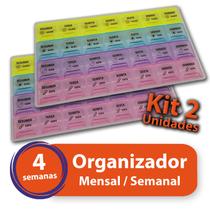 Kit 2 Porta Comprimido Organizador Medicamento Semanal Mensal Colorida - Total Shop Mix