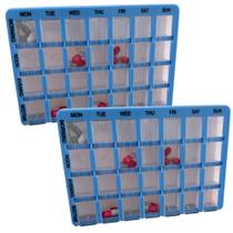 Kit 2 Porta Comprimidos Semanal Idoso Fecho Deslizante 4 Doses Dia Vitaminas Suplementos