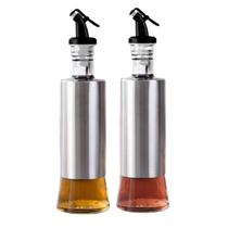 Kit 2 Porta Condimento Galheteiro eite Vinagre Vidro Inox