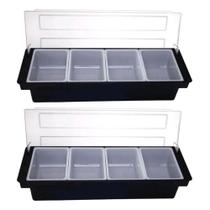 Kit 2 Porta Condimentos 4 Divisórias Profissional Weck Barman Organizador Frutas Especiarias Preto
