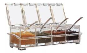 Kit 2 Porta Condimentos Com 4 Potes E 4 Colheres Em Acrílico