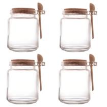 kit 2 Porta Condimentos De Vidro Colher Bambu E Tampa Rolha 240ml