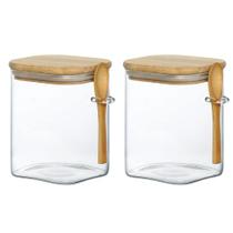 Kit 2 Porta Condimentos Vidro E Bambu Com Colher 1200ml Kit 2 Porta Condimentos Vidro E Bambu Com Colher 1200ml