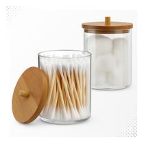 Kit 2 Porta Cotonete Algodão Acrílico Tampa Bambu Multiuso Kit 2 Porta Cotonete Algodão Acrílico Tampa Bambu Multiuso