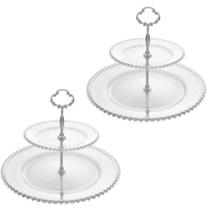 Kit 2 Porta Doces Doceiras de Cristal 2 Andares 32cm Pratos Duplos Wolff Pearl Cupcakes Petiscos Incolor