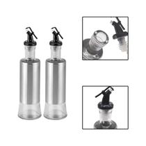 Kit 2 Porta eite Vinagre Com Dosador 300Ml Inox Vidro