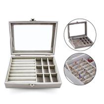 Kit 2 Porta Joia Maleta Luxo Camurça Tampa Acrílica Cinza Kit 2 Porta Joia Maleta Luxo Camurça Tampa Acrílica Cinza