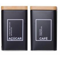 Kit 2 Porta Mantimento Decoração Espaço Café Tampa Bambu