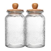 Kit 2 Porta Mantimento Pote de Vidro Martelado com Tampa de Bambu 1,3L Wolff