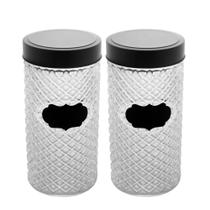 Kit 2 Porta Mantimentos de Vidro Pote com Tampa Preta Wolff 1L Kit 2 Porta Mantimentos de Vidro Pote com Tampa Preta Wolff 1L