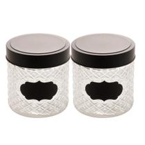 Kit 2 Porta Mantimentos de Vidro Pote com Tampa Preta Wolff 860ml