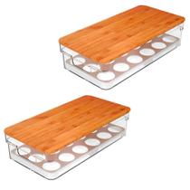 Kit 2 Porta Ovos Tampa de Bambu Natural Clear Fresh - Ou Kit 2 Porta Ovos Tampa de Bambu Natural Clear Fresh - Ou