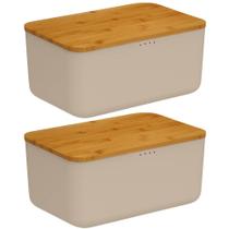 Kit 2 Porta Pães com Tampa Migalheira Bambu 33cm Empilhável Ou Cesto para Café da Manhã Kit 2 Porta Pães com Tampa Migalheira Bambu 33cm Empilhável Ou Cesto para Café da Manhã