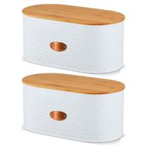 Kit 2 Porta Pão De Metal Pão De Forma Tampa De Bambu Branco Kit 2 Porta Pão De Metal Pão De Forma Tampa De Bambu Branco