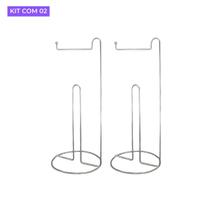 Kit 2 Porta Papel Higiênico de Chão Aço Inox para 3 Rolos Suporte Cromado Banheiro
