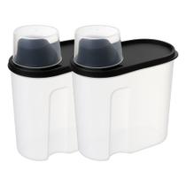 Kit 2 Porta Sabão em Pó com Copo Medidor 1,7kg Tampa Preta Hermética Design Moderno Alta Capacidade Kit 2 Porta Sabão em Pó com Copo Medidor 1,7kg Tampa Preta Hermética Design Moderno Alta Capacidade