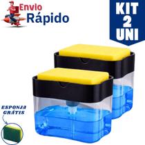 Kit 2 Porta Sabão Líquido Dispense de Detergente e Esponja para Cozinha Nas Cores Branco e Preto