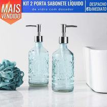 Kit 2 Porta Sabonete Líquido em Vidro 300ml c/ Dosador Dispenser Elegante