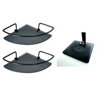 Kit 2 Porta Shampoo Canto Fumê + Saboneteira Quadrada Preto Fosco Fumê
