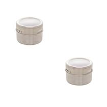 Kit 2 Porta Tempero Aço Inox Imantado 6,5CM Tampa Acrílico Kit 2 Porta Tempero Aço Inox Imantado 6,5CM Tampa Acrílico