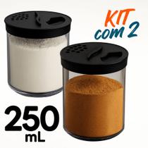 Kit 2 Porta Tempero Condimento 250ml Farinheiro Porta Queijo Ralado Plástico Com Tampa UZ Preto Kit 2 Porta Tempero Condimento 250ml Farinheiro Porta Queijo Ralado Plástico Com Tampa UZ Preto