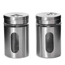 Kit 2 Porta Temperos Condimentos Aço Inox com Visor De Vidro