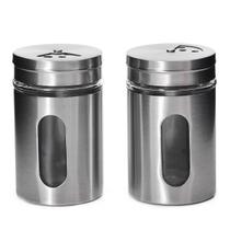 Kit 2 Porta Temperos Condimentos Aço Inox Com Visor De Vidro Kit 2 Porta Temperos Condimentos Aço Inox Com Visor De Vidro