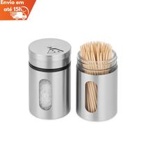Kit 2 Porta Temperos Condimentos Saleiro Pimenteiro Em Aço Inox Visor Em Vidro Kit 2 Porta Temperos Condimentos Saleiro Pimenteiro Em Aço Inox Visor Em Vidro