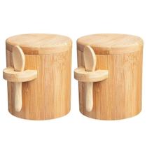Kit 2 Porta Temperos Pote Com Colher Bambu 100% Natural Multiuso