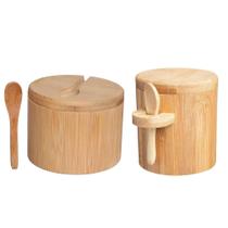 Kit 2 Porta Temperos Pote Com Colher Bambu Natural Multiuso