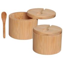 Kit 2 Porta Temperos Pote Com Colher Bambu Natural Multiuso