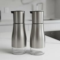 Kit 2 Porta Temperos Vidro 320ml Alimentos Galheteiro Utensílio Doméstico Acessórios Cozinha Moderno Gourmet Dosador Inox