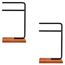 Kit 2 Porta Toalhas de Rosto Eleganza Metal Preto e Madeira - Pallazio