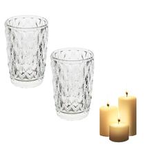 Kit 2 Porta Velas Copo De Vidro Redondo Cristal Decoração