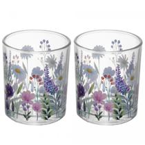 Kit 2 Porta Velas de Vidro Estampa Aroma de Jardim 7cm Wolff Kit 2 Porta Velas de Vidro Estampa Aroma de Jardim 7cm Wolff
