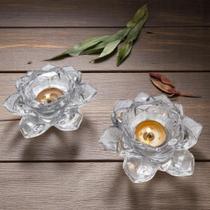 Kit 2 Porta-Velas Decorativo Castiçal de Vidro Flor de Lotus Romântico Centro de Mesa Romântico