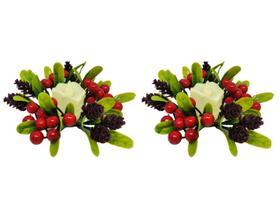 Kit 2 Porta Velas Natalino Folhagens e Pinhas com Vela Eletrônica LED - Magizi