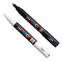 Kit 2 Posca PC-1M Branca e Preta Ponta cônica 0.7mm