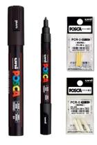 Kit 2 Posca Preta PC-3M e PC-5M + Refil Kit 2 Posca Preta PC-3M e PC-5M + Refil