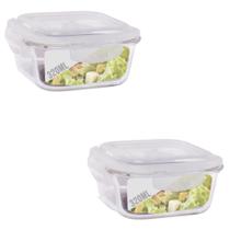 kit 2 Pote 320ml Vidro Forno Microondas Quadrado Hermetico