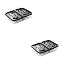 Kit 2 Pote de Alimento Retangular Transparente 2 Divisórias Kit 2 Pote de Alimento Retangular Transparente 2 Divisórias